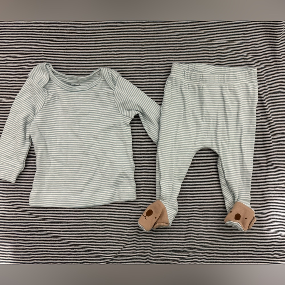 Striped Baby Outfit with puppy Feet
